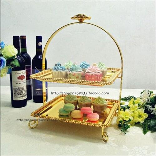 1PCS Spot creative golden square double afternoon tea snack rack western buffet snack stand