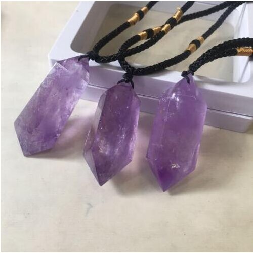 1pcs Natural Purple Amethyst Quartz Crystal Pendant Healing DT Gemstone Wand Reiki