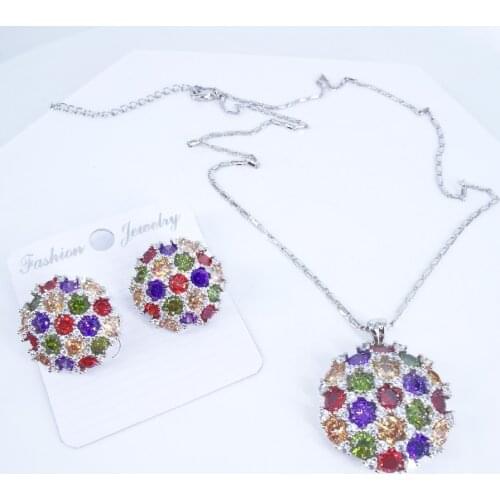 2021 new fashion crystal colorful flower CZ zircon necklace earrings party ball jewelry wedding dressing banquet formal jewelry