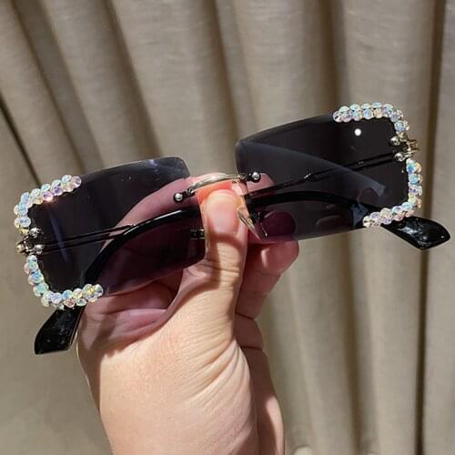2021 Vintage Sunglasses Women Brand Designer Handmade Rhinestone Rimless Sun Glasses Cutting Lens Ladies Eyeglasses