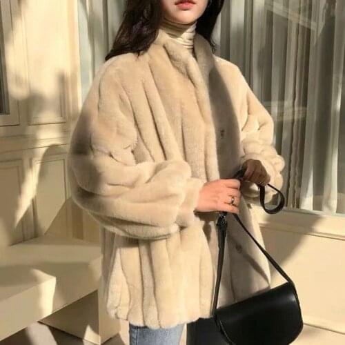 2020 Women Winter Solid Faux Fur Warm Coat Female Elegant Short Loose Long Sleeve Overcoat Office Ladys Fashion Jackets