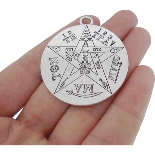 3 x Large Round 2 Sided Carved Pentagram Pentacle Wiccan Pagan Charms Pendants Fit Necklace Jewelry Making 40mm