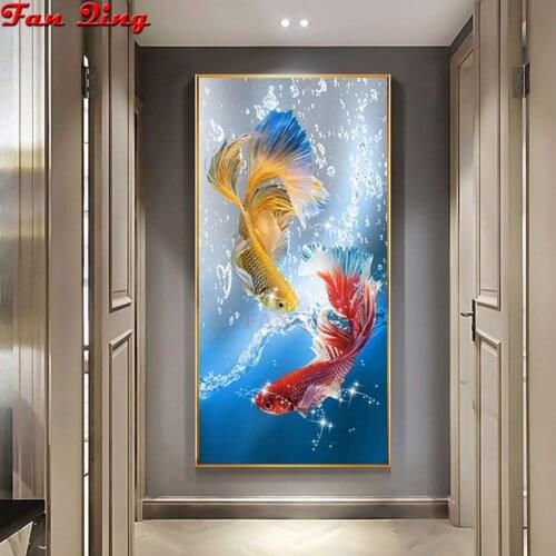 5d Diy Diamond Painting Cross Stitch Pisces Figure Fish Bright Diamond Embroidery Carp Crystal Diamond Rhinestone