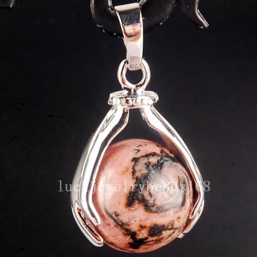 Free Shipping Women Fashion Jewelry 18x28mm Rhodonite Round Hand Women Men Pendant Bead C4103
