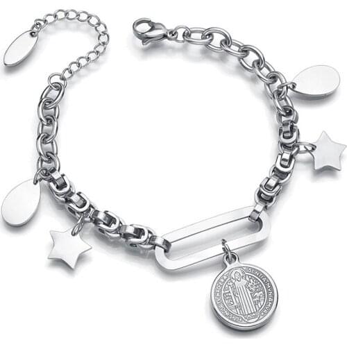 MIQIAO Sterling Silver Star Water Drop Jesus Simple Style Bracelet for Women Girls Wrist Arm Band Boho Kpop Friends Gift Jewelry