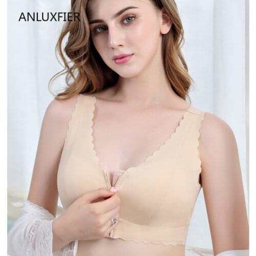 H9655 Ice Silk Bra Underwear After Breast Cancer Surgery Without Steel Ring Front Zipper Bras Mastectomy Special Bra Lingerie