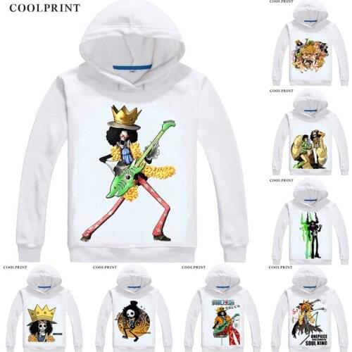 COOLPRINT ONE PIECE Hoodies Anime Hoodie Manga Wan Pisu Straw Hat Pirates Humming Brook Soul King Burukku Cosplay Sweatshirts