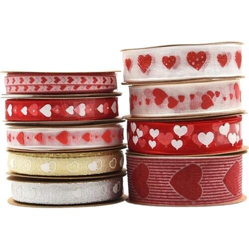 DIY Present Box Crafts Wrap Printed Grosgrain Ribbon ECO-Friendly Polka Dot Heart Geometric Decoration Valentines Day Gift