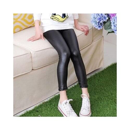Childrens pants 2021 spring and autumn models childrens leggings 3-12 years old girls slim leather pants polyester
