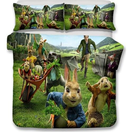 Home Textiles 3PCS 3D Design Digital Printing Bedding Set Duvet Cover Pillowcase Dropshippig Cartoon Rabbit Gift for Children