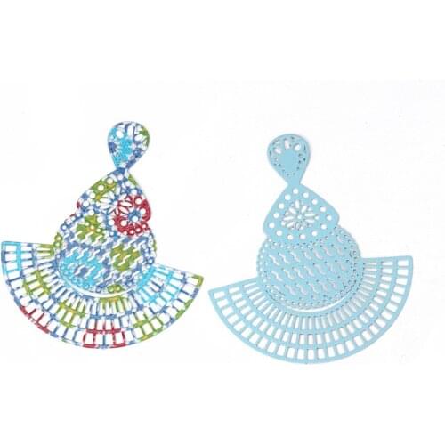 DoreenBeads Copper Enamel Painting Pendants Fan-shaped Blue Braided Leaf Flower Multicolor Charms Accessories DIY Findings,3 PCs