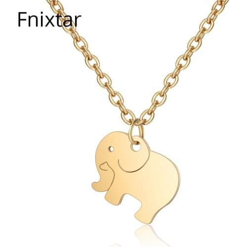 Fnixtar Top Polished Stainless Steel Animal Elephant Charms Pendants Necklaces for Women Gold Color Women Necklaces 5pcs/lot