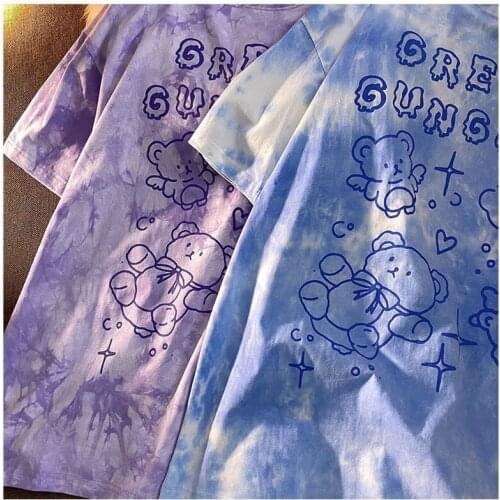 Salt tie dyed short-sleeved t-shirt top women 2021 new summer loose-fitting half-sleeved couples dress T-shirt ins tide