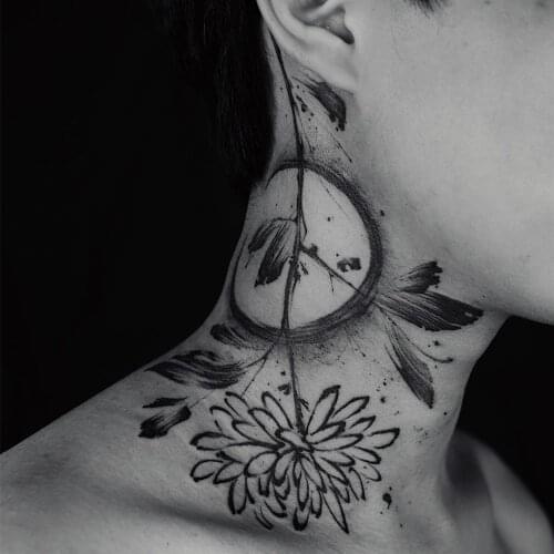 Ins Hot Big Size Painting Black Flower Neck Fake Tattoo Stickers for Men Women Water Transfer Temporari Tatto Body Arm Art Tatoo