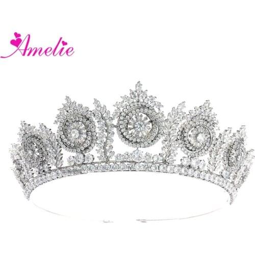 Sparkling Silver Color Noble Tiara Hair Jewelry Wedding Bridal Accessories AAA Cubic Zircon Queen Hair Crowns
