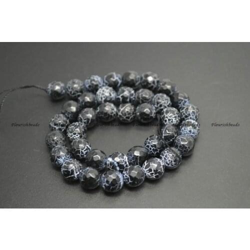 8mm 10mm Faceted White Veins Black Stone Round Loose Beads DIY Jewelry Making Materials