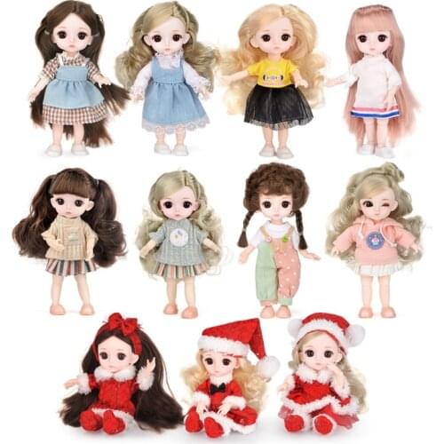 New 16cm BJD Doll With Wig 3D Eyes Clothes Shoes Pink Hair Makeup 13 Movable Joints Cute Doll Toys For Children Christmas Gift