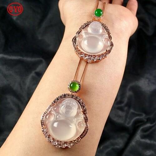 925 sterling silver natural high ice white chalcedony buddha pendant
