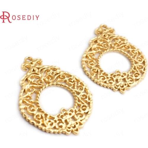 34896)6PCS 37x26MM 24K Gold Color Brass Earring Connect Charms Pendants High Quality Diy Accessories Jewelry Findings