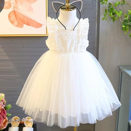 2019 Summer Girls White Dresses Baby Girl Birthday Princess Dress For 2 3 4 5 6 yrs Kids Ball Gown Children Clothes Beach Wear