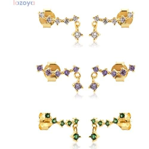 LOZOYA 925 Sterling Silver 2021 Three Jewelry Clips Line ZIrcon Color CZ Stud Earring Luxury Rock Punk Fine Zircon Drop Earring