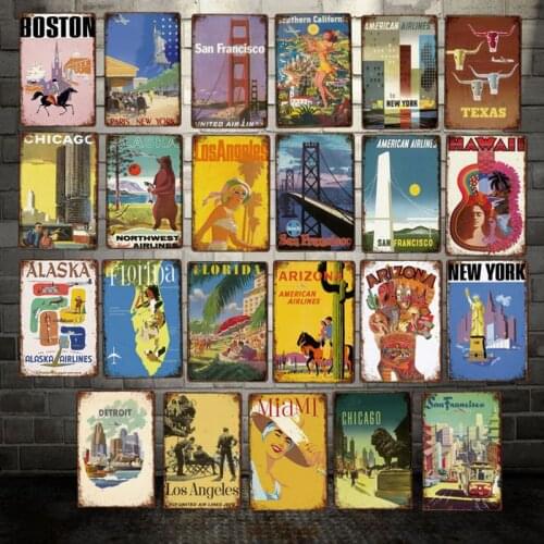 [ Mike86 ] TEXAS DETROIT MIAMI BOSTON MIAMI TIN Sign Vintage Iron Painting Travel Gift Poster Art 20*30 CM LT-1936
