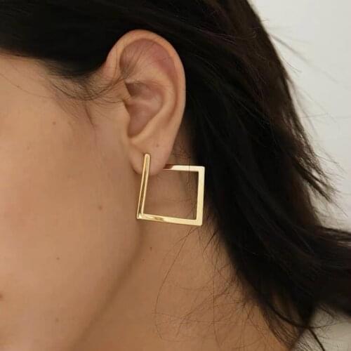 Minimalist Gold Silver Color Square Irregular Stud Earrings for Women Exaggerated Fashion Statement Earring Opening Accessories