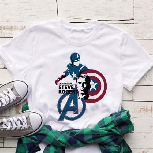 Fashion Women T Shirt Summer Tshirts Marvel The Avengers Movie Captain American Print Cool Girls T-shirts Short Sleeve White Tee
