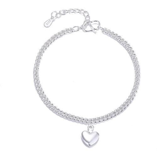 Fashion 925 Sterling Silver Bracelet Charms Heart LOVE Lucky Womens Party Birthday Link Chain Bangle Wedding Jewelry Gifts