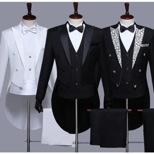MenS Tuxedo Ballroom Dance Stage Performance Suit Magician Jacket Chorus Conductor Host Costume Men Nightclub Full Dress DL5279
