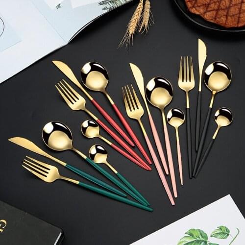 Colorful Handle Matte Gold Silverware Set 4pcs Stainless Steel Cutlery Set for Home and Restaurant Food Grade Eating Utensils