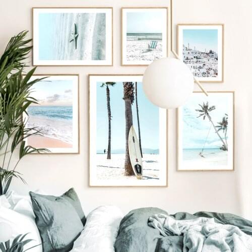 Wall Art Canvas Painting Beach Sea Surfboard Starfish Coconut Tree Nordic Posters And Prints Wall Pictures For Living Room Decor