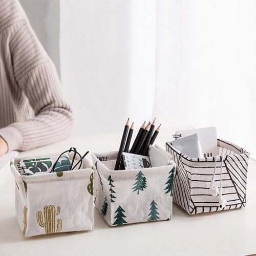 Cotton And Linen Desktop Makeup Organizer Storage Box Desk Stationery Storage Basket Cosmetic Debris Finishing Box Sundries Box