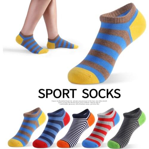 New Mens Socks Sports Personality Leisure Stripes Breathable Sweat-absorbent Non-slip Cotton Korean Ankle Socks Shallow Mouth