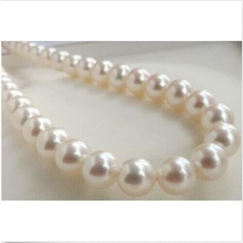 AAAAA 7-7.5MM PERFECT ROUND SOUTH SEA GENUINE WHITE PEARL NECKLACE 18"14K