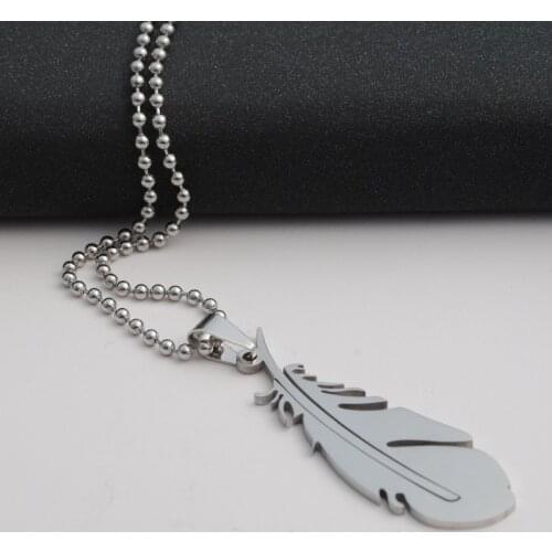 30 stainless steel peacock feather charm pendant necklace fallen angel animal feather like leaf chicken hair necklace jewelry
