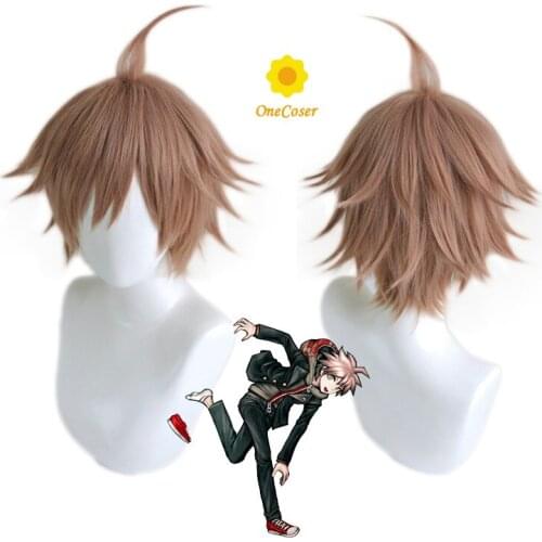 Anime Danganronpa Naegi Makoto Cosplay Wig Short Brown Wig Dangan Ronpa Synthetic Hair + Free Wig Cap Party Role Play Men
