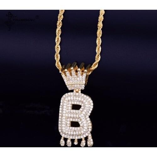 Custom Crown Bail Drip Initials Bubble Letters Necklaces & Pendant With Chain For Men Women Gold Cubic Zircon Hip Hop Jewelry