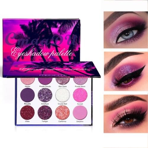 12Colors Purple Eyeshadow Palette Matte Shimmer Pigment Eye Shadow Powder Girls Longlasting Eye Cosmetic Makeup Tools
