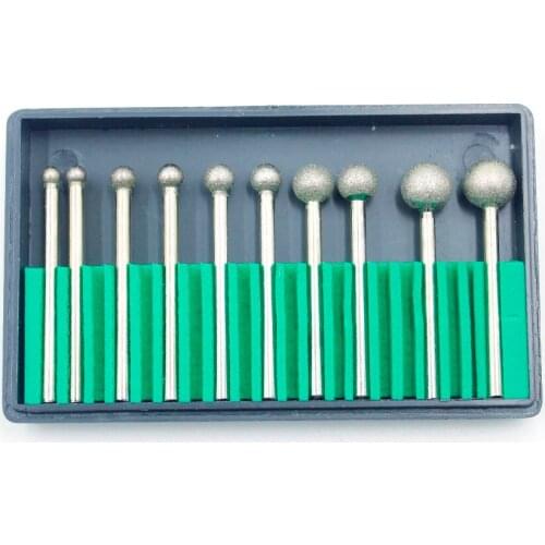Diamond Coated Sphere Grinding Needles 10Pcs/set Mounted Point Polishing 45mm Long Shank Rotary Abrasive Tools Shaft Accessories