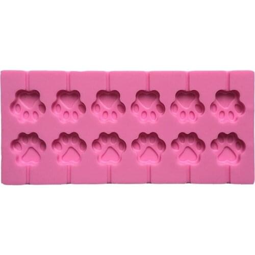 12-Cavity DIY Cat Claw Shape 3D Silicone Lollipop Mold Candy Chocolate Gummy Fondant Mould Puppy Dog Paw Soap Bakeware Baking