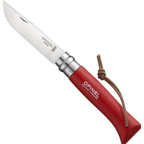 Opinel Inox Trekking No 8 Stainless Steel Folding Pocket Knife with Lanyard (Red) Camping Hiking Trekking Outdoor Hunting