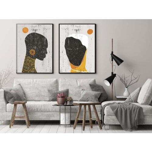 Modern African American Ethnic Set of 2 Prints Wall Art Canvas Painting Picture Poster and Print Gallery Home Decor No Frame
