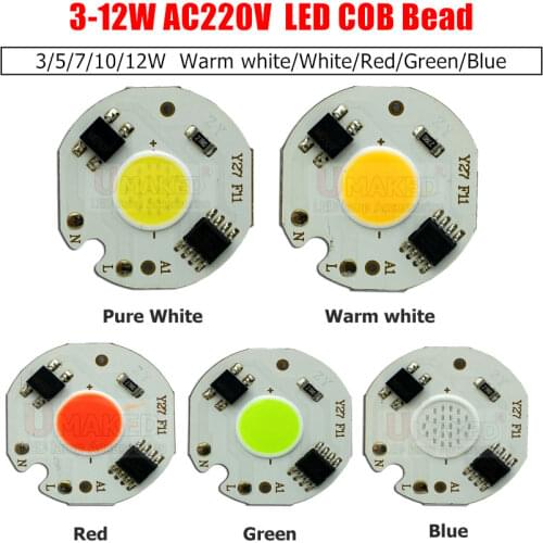 3W 5W 7W 10W 12W LED COB Lamp Integrated High Power Light AC220V 110V Lamps With Smart IC Driver Spotlight Red green blue white