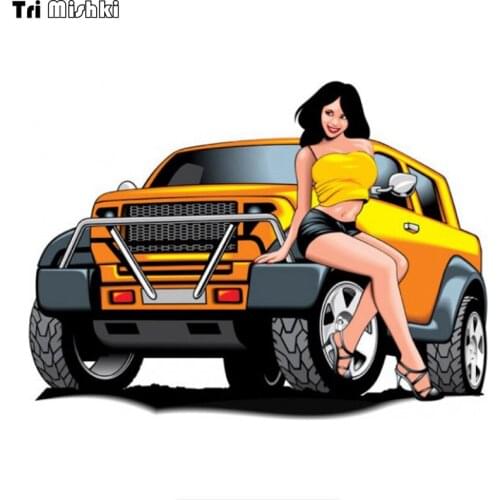 Tri Mishki WCS722# 12x16cm sexy girl sit big car colorful car sticker funny auto automobile car stickers