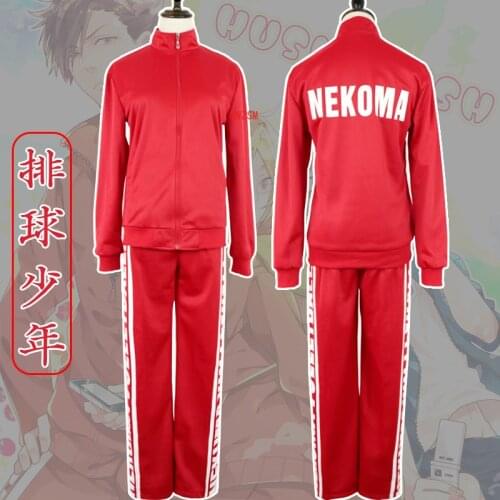 Haikyuu Nekoma High Cosplay Yaoi Uniforms Tetsurou Kuroo Kozume Kenma Costume Set Volleyball Jacket+Pants Red Sportswear Jersey