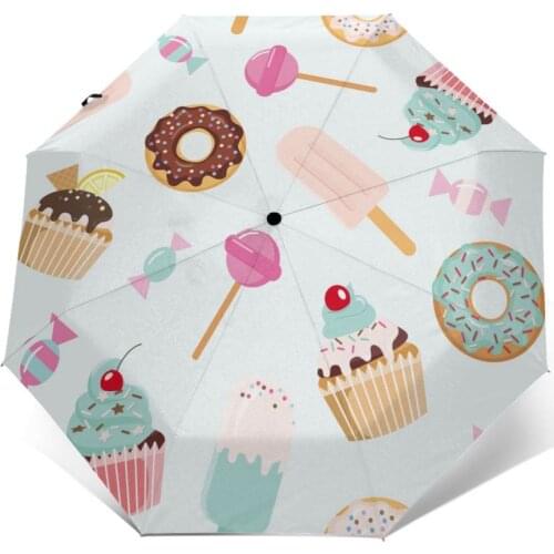 Wind Resistant Fully-Automatic Umbrella Cute Dessert Rain 3 Folding Parasol Travel Car Umbrella
