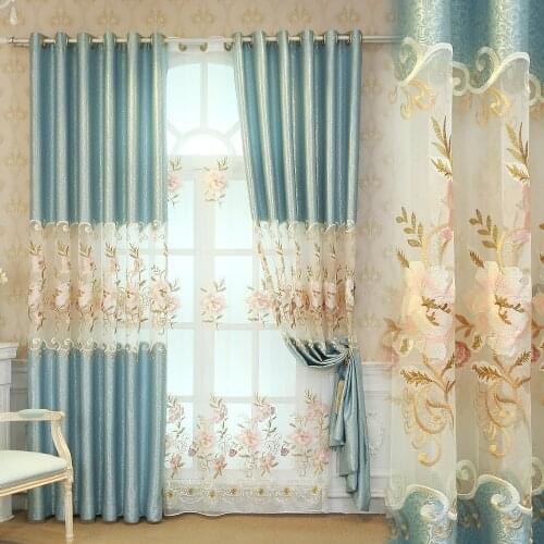 High Precision Hollow Embroidery Flower Semi-blackout Curtain Fabric Living Room Bedroom Hotel Curtain