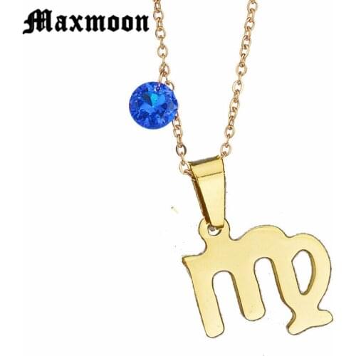 Maxmoon Women Men Gold-color Stainless Steel Jewelry Necklace Virgo Signs Zodiac Constellation Charm Choker Chain Necklaces