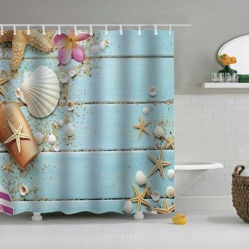 Dafield Shower Curtain Summer Beach Shell Starfish Conch With Sands Nets Waterproof Polyester Fabric Bathroom With Hooks